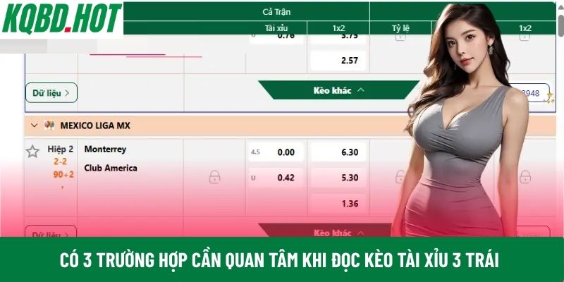 Có 3 trường hợp cần quan tâm khi đọc kèo Tài Xỉu 3 trái